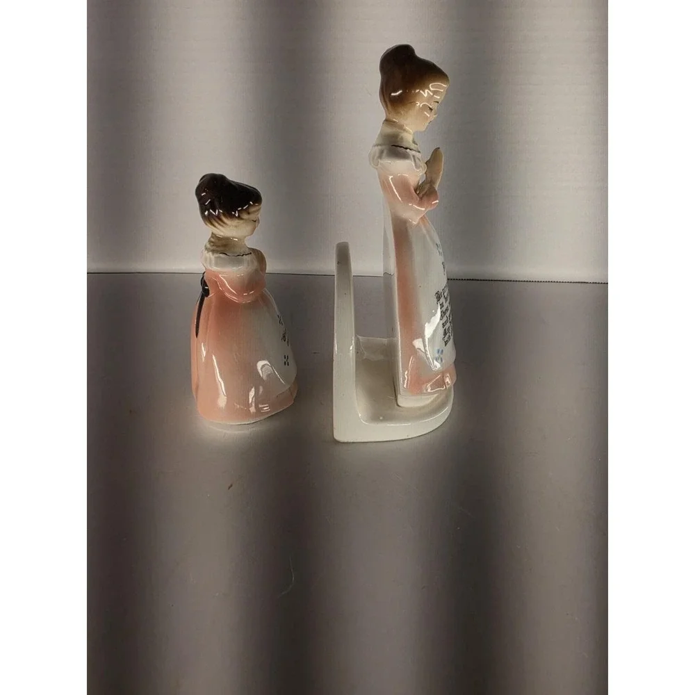 Vintage Enesco Mother in the Kitchen Prayer Lady Napkin Holder and Shaker Japan
